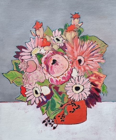 Limited Edition Prints - Pink Flowers in a Red Vase, Floral Art Series