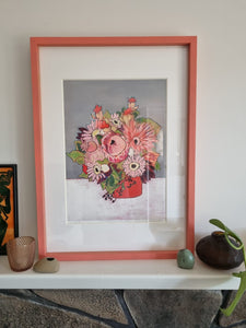 Limited Edition Prints - Pink Flowers in a Red Vase, Floral Art Series